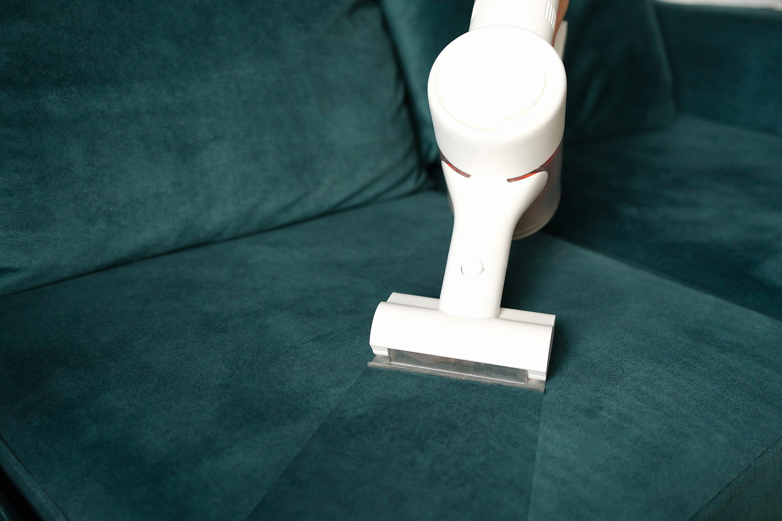 Clean Fabric Upholstery With White Vacuum Cleaner. Household App